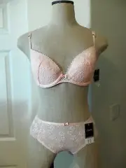 Chantelle BATIGNOLLES Lace 6712 Paradise Pink Padded Push-Up Bra 34D Hipster XS