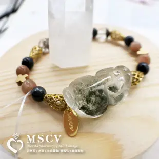 ｜MSCV｜綠幽靈貔貅 x 藍虎眼 x 太陽石 x 正財磁場 x 貴人相助 x 激發勇氣 x 天然水晶手鍊贈精緻