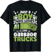 [X.Style] Just A Boy Who Loves Garbage Trucks for Toddler Boys Kids ds420 T-Shirt (S) Black