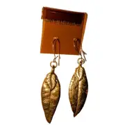 New Old Stock Hypo-Allergenic Gold Tone Boho Leaf Dangle Drop Earrings 2 in.