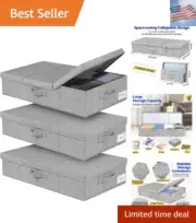 Under Bed Storage Containers with Lid, Sturdy Underbed Storage Bins with Rein...