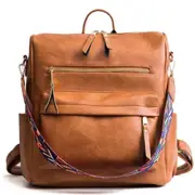 Multifunction Travel Bags Students Leather Bag Large Backpack(Brown)