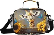 Insulated Lunch Box Giraffe Fence Sunflower for Women Men - Ideal for Work, Picnics - Includes Adjustable Shoulder Strap