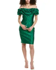 Teri Jon by Rickie Freeman Jacquard Silk-Blend Sheath Dress