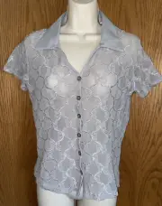 Younique Clothing Silver Top Short Sleeve Sheer Stretchy Women's Sz M NWT