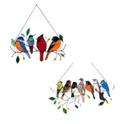 Stained Birds On A Wire Window Panel Hanging Suncatcher Ornament Gifts