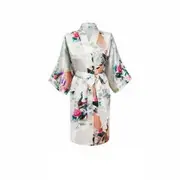 Bride Bridesmaid Gown Robe Satin Kimono Short Floral Bridal Wedding White