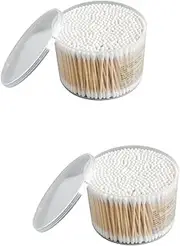 Baluue 2 Boxes 500pcs Cotton Swabs Case Multi-purpose Double-ended Cotton Sticks Bamboo Handle 200 Count Great for Home Shop Gentle on Skin