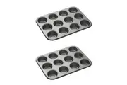 2x Mastercraft 35x27cm Heavy Base 12-Cup Non-Stick Muffin Cupcake Pan Mould BLK