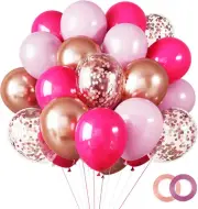 RUBFAC 65 Pcs 12 Inches Pink Balloon Arch Garland Kit, Hot Pink Rose Gold Chrome