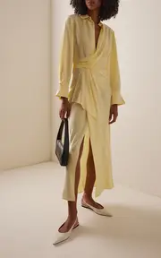 [SIMKHAI] Talita Draped Satin Midi Dress