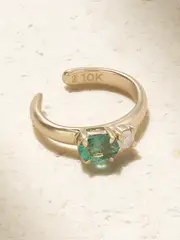 [STONE AND STRAND] STONE AND STRAND - Green Goddess 10-karat Gold, Emerald And Diamond Ear Cuff - One size One size Gold