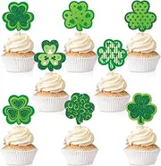 32 Pieces St Patrick's Day Cupcake Toppers Shamrock Cake Pick for St Patrick's Day Party Cupcake Decorations Supplies
