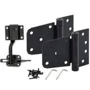 Self-Closing Gate Kit Black - 3.5 in Spring Tee Hinges 2 Pack + Self-Adjustin...