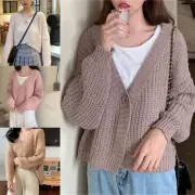 Women Open Front Cardigans Lightweight Long Sleeve Knitted Coat Cropped Cardigan