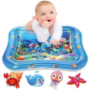 Inflatable Baby Water Play Mat Pad Fun Tummy Time Sea World For Infants Toddlers (Blue)