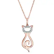 0.05 CT. T.W. Natural Diamond Laser-Cut Cat Pendant in 10K Rose Gold