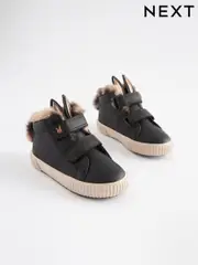 Black Bunny Wide Fit (G) Touch Fasten Strap High Top Trainers (T66666) | $25 - $28