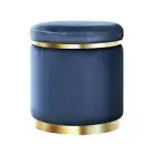 Ottoman Foot Stool Round Velvet Navy