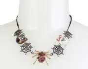 NEW BETSEY JOHNSON HALLOWEEN SPIDER WEB,GHOST,CAT MULTI CHARM CHAIN NECKLACE