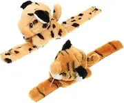 HANABASS 2Pcs Animal Plush Slap Bracelets Jungle Theme Party Favors for Patting Bands with Adorable Animal Designs for Birthdays Holidays Events