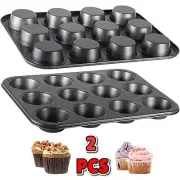 12 Cup Muffin Pan Set, Nonstick 2-Pack Brownie Cupcake Tin, Kitchen Oven Tray