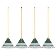 4x Rake Leaf Polyp Rake 440mm Outdoor Home Garden Lawn Maintenance Timber Handle