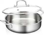 6QT Saute Pan with Lids, 3-Ply Stainless Steel Large Fry Pan, 12inch Induction Skillet with Lids, Healthy 18/10 inner Cooking Pan, Silver, Oven & Dishwasher Safe