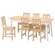 PINNTORP / PINNTORP table and 6 chairs, light brown stained white stained/light brown stained, 185 cm