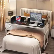 Height Adjustable Rolling Overbed Table with Wheels,Computer Desk Food Tray Workstation for King Size Bed Frame