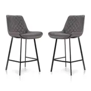 Raimon Furniture Set of 2 Fin Suede Fabric Kitchen Counter Bar Stool Black Metal Legs 66cm - Charcoal