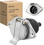 Nilight Vehicle-Side 7-Pin Round Trailer Wiring Harness Socket 7 Way Female-End Adapter Replacement SAE J560 Die-Cast Zinc Housing 7 Pole Round Electrical Connector for Semi Truck Trailer Car