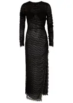 Alessandra Rich Open-back Ruched Lace Maxi Dress - Black - 40 (UK8 / S) 40 (UK8 / S)