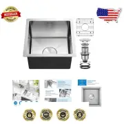 Modern 15x15 Inch Undermount Bar Sink - Handmade Stainless Steel with Rinse Grid