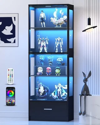 Minifigures Display Case Narrow 4 Tier LED Light Figure Diecast Glass Cabinet