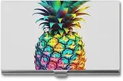 [VFMKT] Slim Metal Business Card Holder Portable Business Card Case Pocket Name Card Holder Colored Pineapple Wallet for Men Women Office Travel, style, One Size