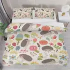 Hedgehog With Floral Pattern Quilt Duvet Cover Set Bedding Bed Linen Queen