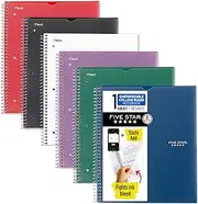 Five Star Spiral Notebooks + Study App, 6 Pack, 1 Subject, College Ruled, 8-1/2" x 11", 100 Sheets, Customizable Cover, Fire Red, Forest Green, Pacific Blue, Amethyst Purple, White, Black (820045-ECM)