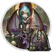 Scary Gothic Art Dragon Girl and Vampire Dragonling Round Beach Towel