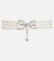 [Self-Portrait] Self-Portrait Embellished bow-detail faux pearl choker One Size white
