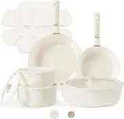 CAROTE 15pcs Ceramic Cookware Set, Pots And Pans Set Non Stick, Induction Sets,