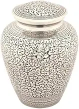 Leaves of Silver Cremation Urn for Ashes - Brass, Silver Adult Sized Urn - 9.25 Inches High
