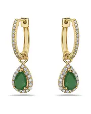 Forever Creations USA Inc. Signature Collection 14K 1.06 ct. tw. Diamond & Emerald Mini Huggie Hoops