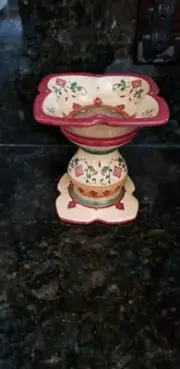 PartyLite Bohemian Spice 2 Piece Candle Holder/bowl in Original Box!