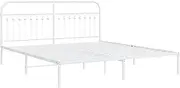 vidaXL King Size Metal Bed Frame with Headboard - 183x203 cm White, Strong Steel Frame with Metal Slats, Extra Storage Space Underneath, Elegant Design for Bedroom