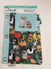 Yoobi Binder Zip Case Animal Print & Matching Coin Purse W/I'm Over Koala-Fied