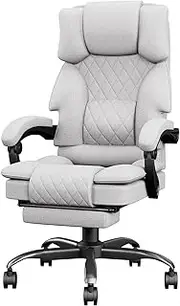 [PZDO] Ergonomic Desk Office Chair, Fabric Computer Chair with Adjustable Height, Heavy Duty PC Office Work, High Back Big Tall with Footrest for Adults, 350LBS, Light Grey