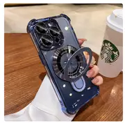 Luxury Transparent Plating Magsafe Case with Bracket & Airbag Protection for iPhone 11-15 Pro Max Peak Blue