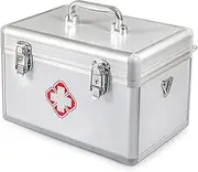 Aluminum Alloy First Aid Kit, Layered Design/Double Safety Lock/with Shoulder Strap, Waterproof And Durable for Household And Outdoormedical First Aid Kit,Silver