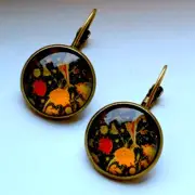 Men’s Vintage Style Gilded Black Floral Bronze Drop Dangle Handmade Earrings NEW
